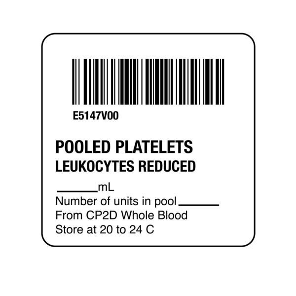 Nevs ISBT 128 Pooled Platelets Leukocytes Reduced 2" x 2" BBC-5147 - main